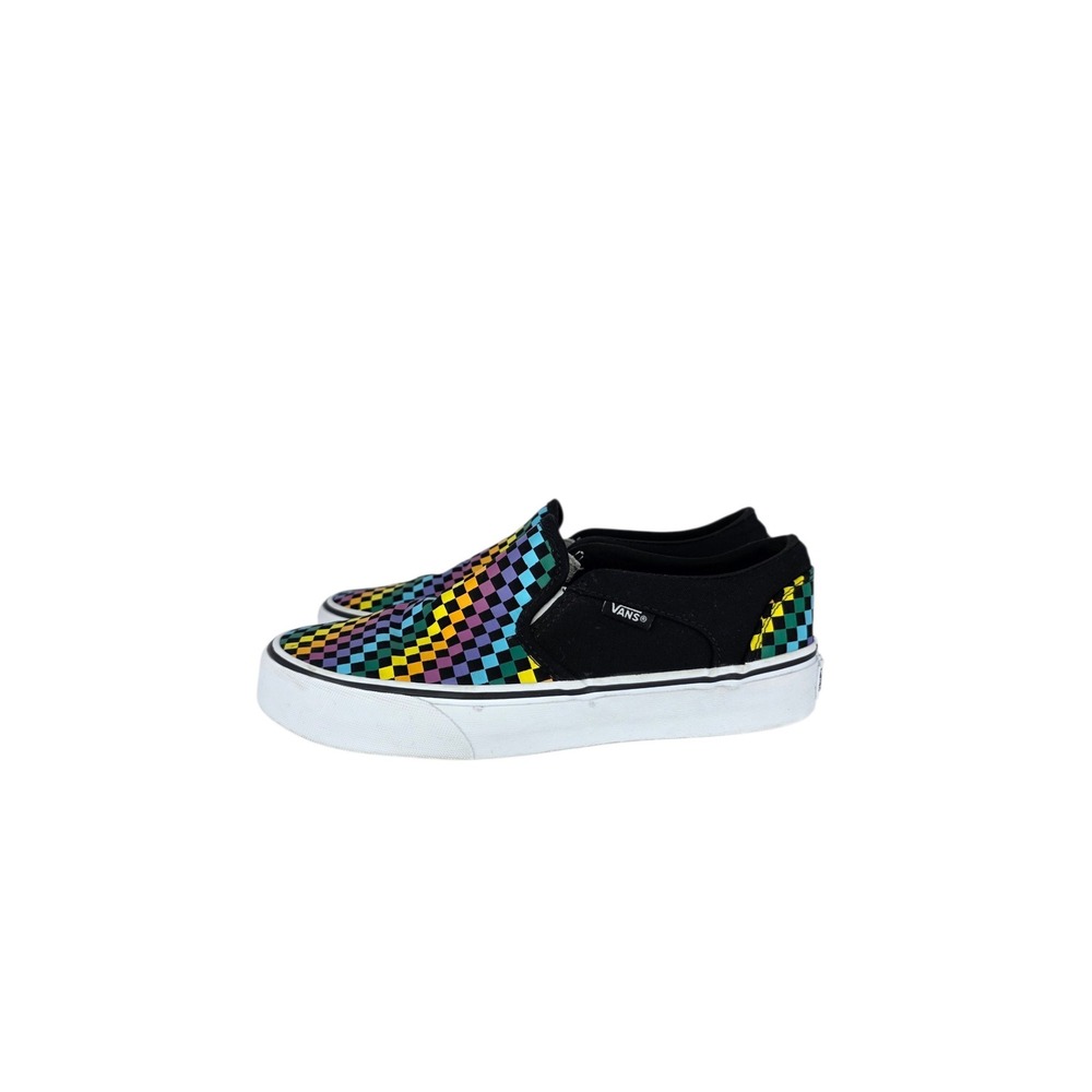 Vans Slip On Shoes Womens Size 6.5 Rainbow Checkerboard Canvas Classic Sneakers